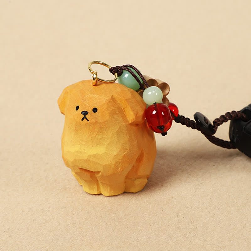 Buddha Stones 木彫りの犬オーム・マニ・パドメ・フムクリエイティビティ キーホルダー - image 1