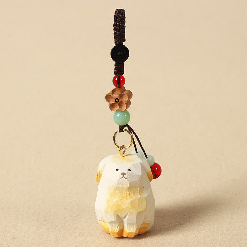 Buddha Stones 木彫りの犬オーム・マニ・パドメ・フムクリエイティビティ キーホルダー - ホワイトドッグ - image 4