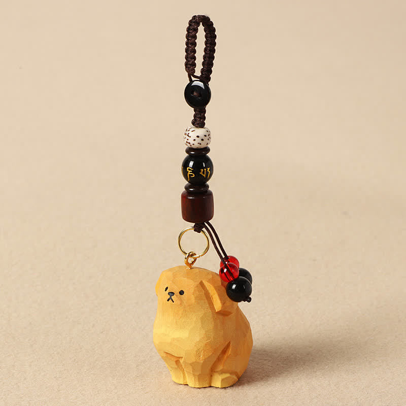 Buddha Stones 木彫りの犬オーム・マニ・パドメ・フムクリエイティビティ キーホルダー - オーム・マニ・パドメ・フム・イエロー・ドッグ - image 3