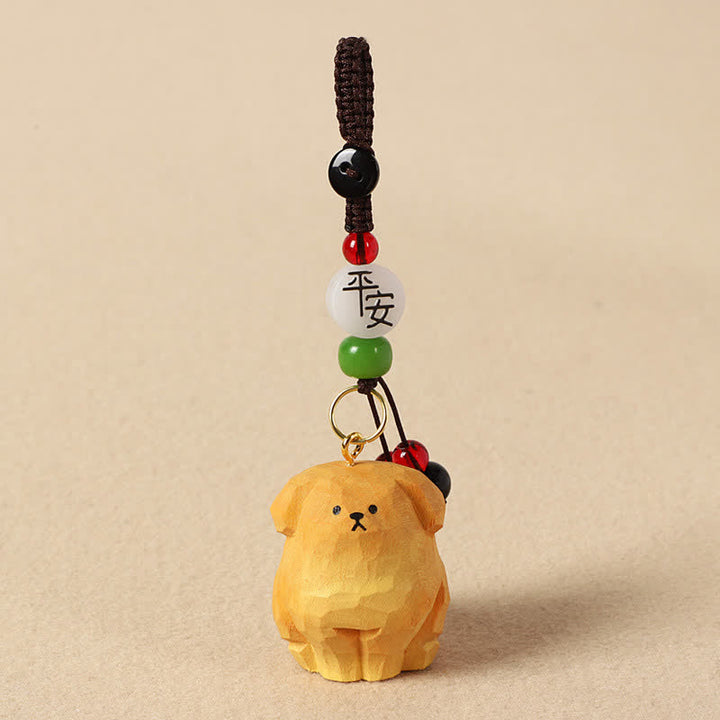 Buddha Stones 木彫りの犬オーム・マニ・パドメ・フムクリエイティビティ キーホルダー - セーフイエロードッグ - image 2