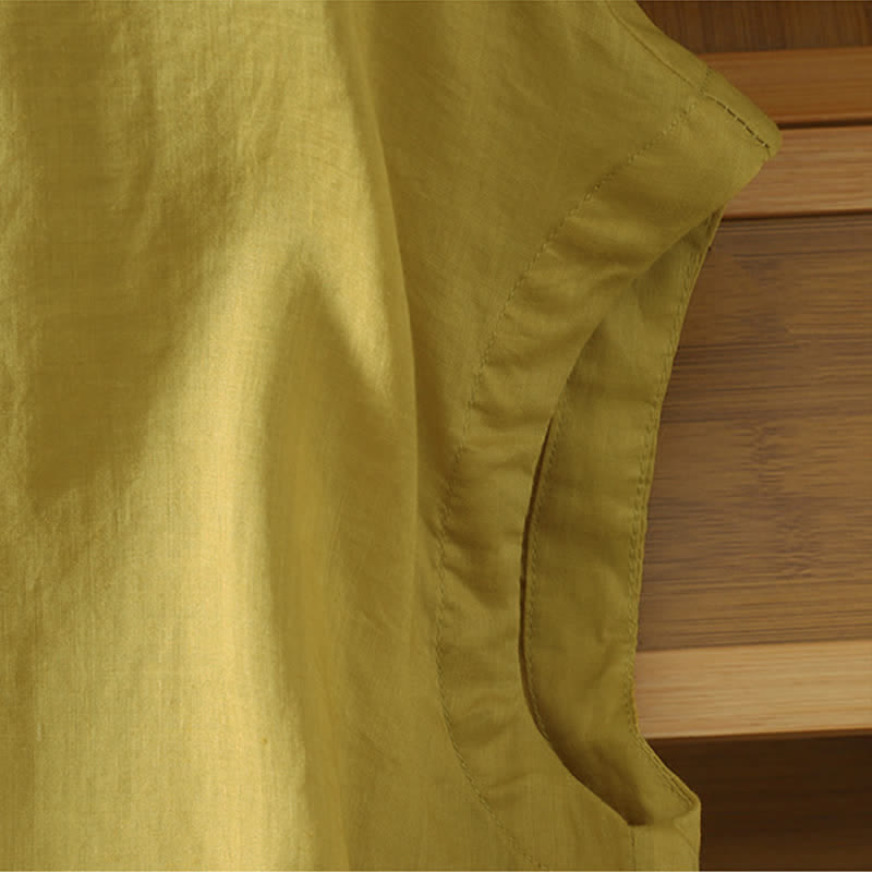 Buddha Stones 夏物タンスタイル カジュアル カエルボタン 無地タンクトップ レディース ノースリーブシャツ - image 6