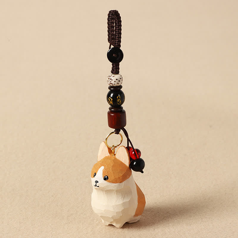 Buddha Stones 木彫りのコーギーオーム・マニ・パドメ・フムピース キーホルダー - オーム・マニ・パドメ・フム・コーギー - image 3