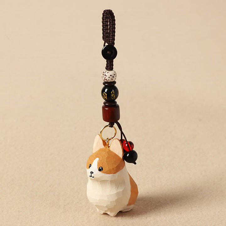 Buddha Stones 木彫りのコーギーオーム・マニ・パドメ・フムピース キーホルダー - オーム・マニ・パドメ・フム・コーギー - image 3