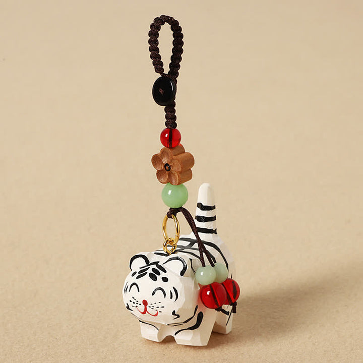 Buddha Stones 木彫りの虎オーム・マニ・パドメ・フムフォーカス キーホルダー - ホワイトタイガー - image 4