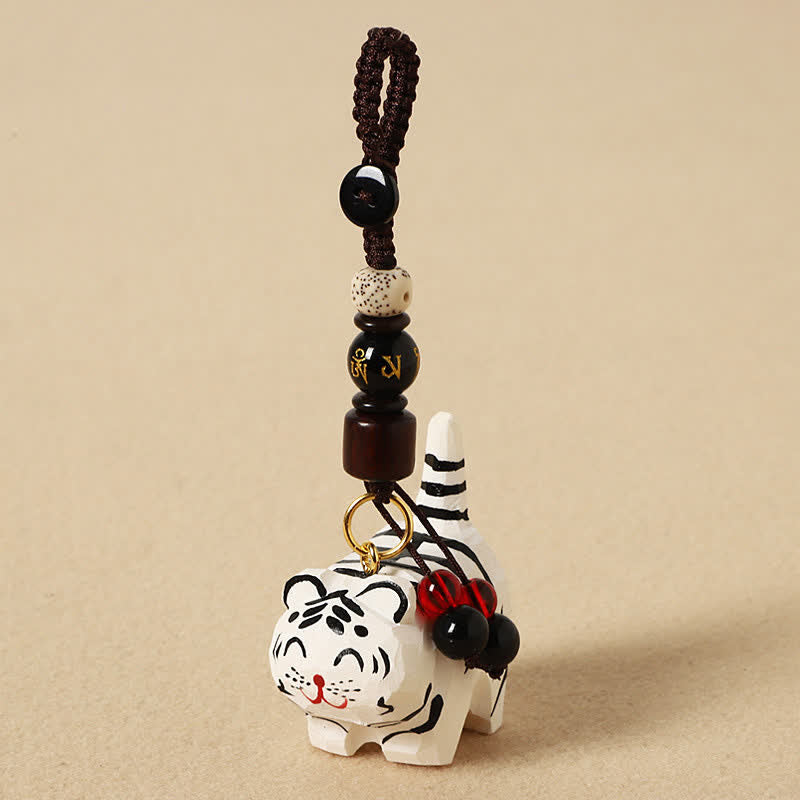 Buddha Stones 木彫りの虎オーム・マニ・パドメ・フムフォーカス キーホルダー - オーム・マニ・パドメ・フム・ホワイト・タイガー - image 8