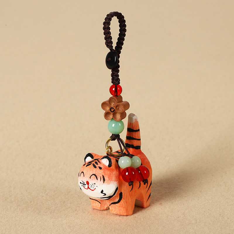 Buddha Stones 木彫りの虎オーム・マニ・パドメ・フムフォーカス キーホルダー - 虎 - image 0
