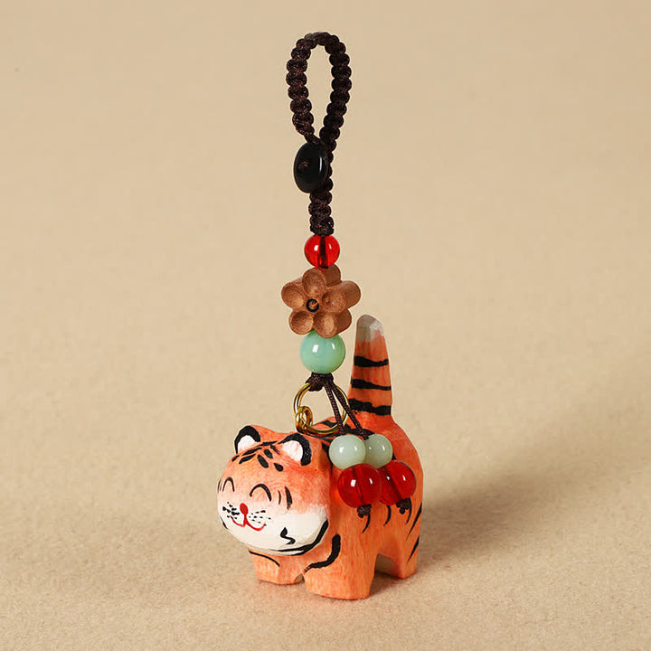 Buddha Stones 木彫りの虎オーム・マニ・パドメ・フムフォーカス キーホルダー - 虎 - image 0