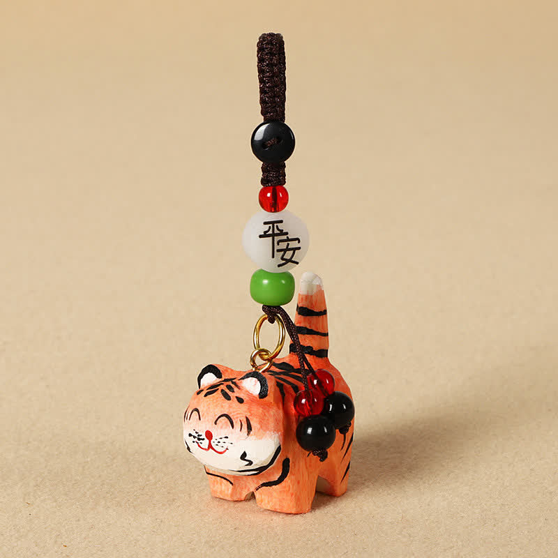 Buddha Stones 木彫りの虎オーム・マニ・パドメ・フムフォーカス キーホルダー - セーフタイガー - image 1