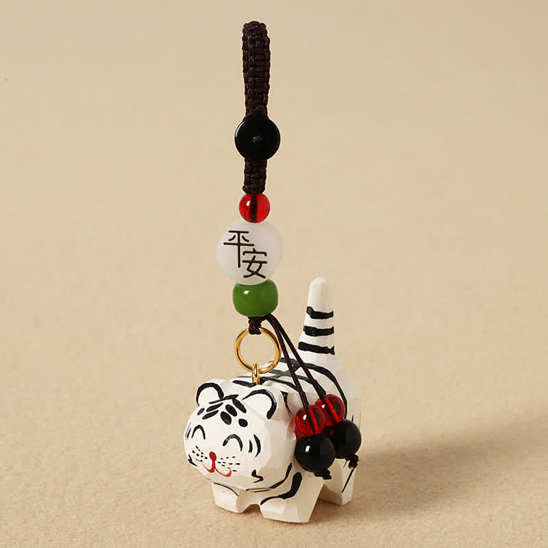 Buddha Stones 木彫りの虎オーム・マニ・パドメ・フムフォーカス キーホルダー - 安全なホワイトタイガー - image 7