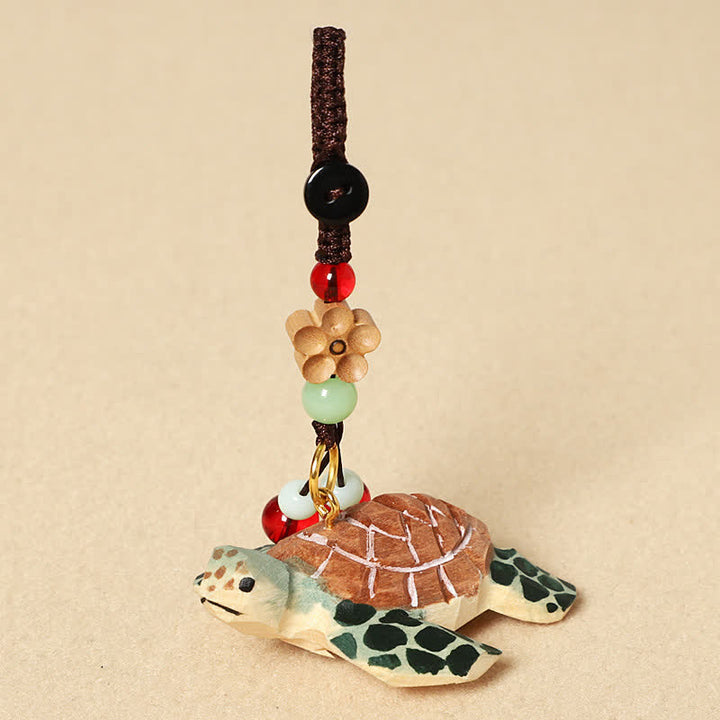 Buddha Stones 木彫りの亀オーム・マニ・パドメ・フムフォーカス キーホルダー - カメ - image 1