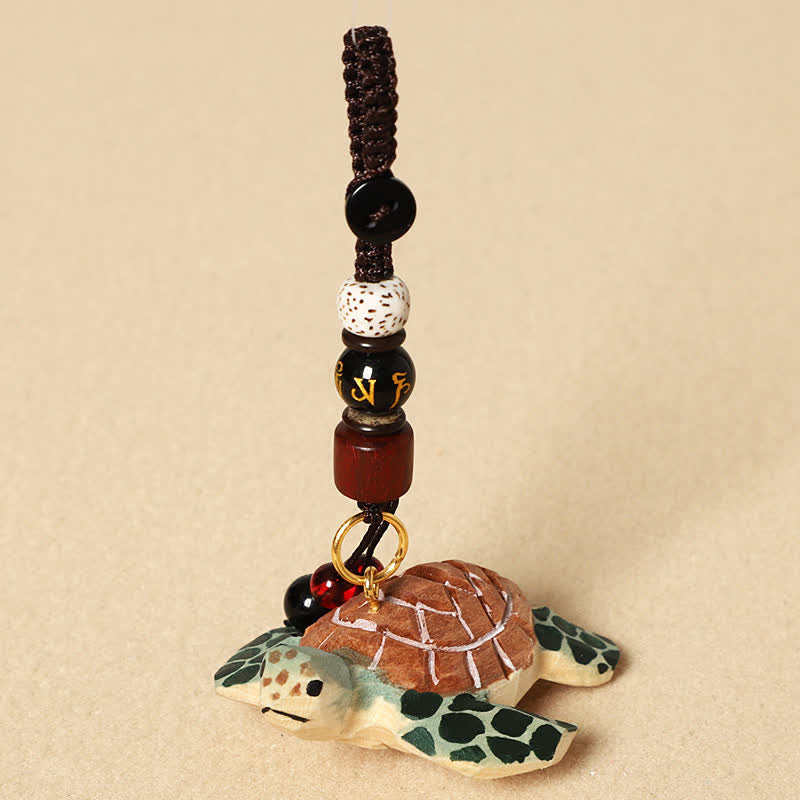 Buddha Stones 木彫りの亀オーム・マニ・パドメ・フムフォーカス キーホルダー - オーム・マニ・パドメ・フム・タートル - image 3