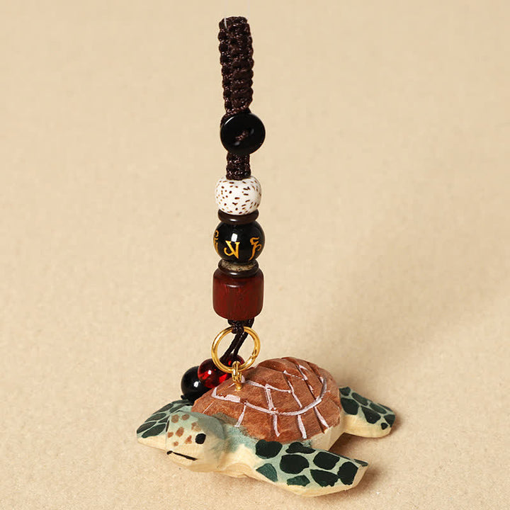 Buddha Stones 木彫りの亀オーム・マニ・パドメ・フムフォーカス キーホルダー - オーム・マニ・パドメ・フム・タートル - image 3