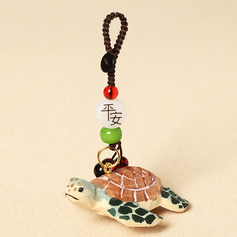 Buddha Stones 木彫りの亀オーム・マニ・パドメ・フムフォーカス キーホルダー - 安全なカメ - image 0