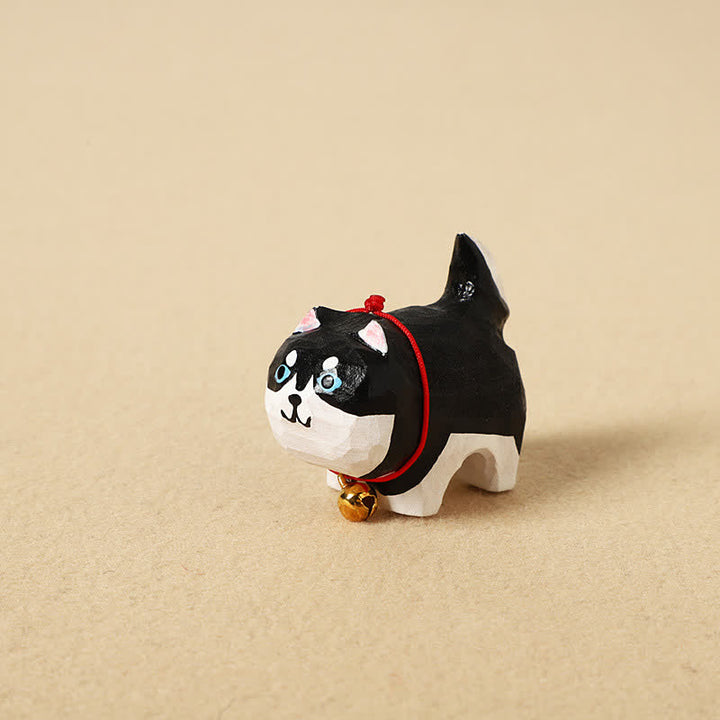 Buddha Stones 手彫りの天然木製かわいい犬のキーホルダー、かわいい動物の装飾 - ハスキー - image 2