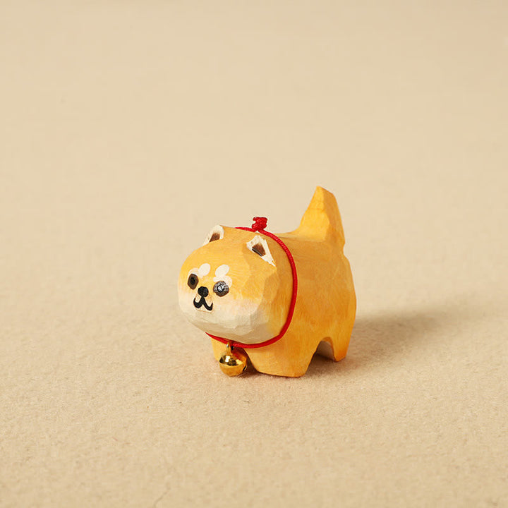 Buddha Stones 手彫りの天然木製かわいい犬のキーホルダー、かわいい動物の装飾 - 柴犬 - image 1