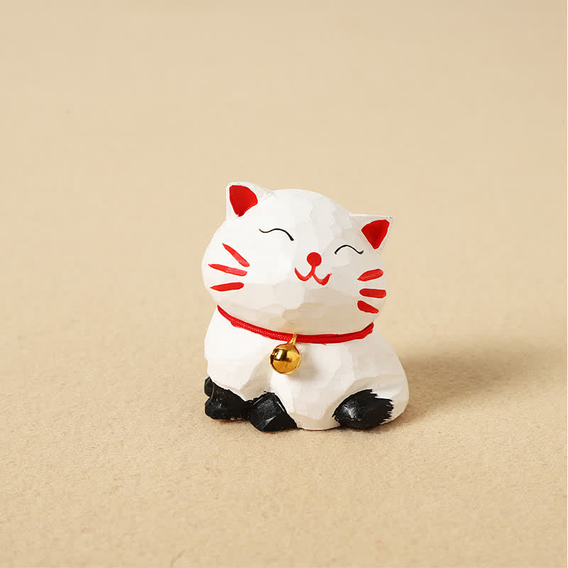 Buddha Stones 手彫りの天然木製バランス猫キーホルダー かわいい動物の装飾 - 白 - image 2