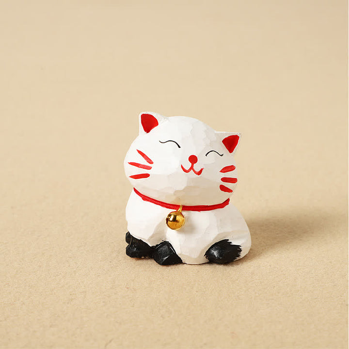 Buddha Stones 手彫りの天然木製バランス猫キーホルダー かわいい動物の装飾 - 白 - image 2