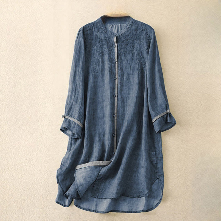 Buddha Stonesサマーカジュアル刺繍スタンドカラーデザイン七分袖ミディドレス - ロイヤルブルー - US8-10，UK/AU12-14，EU40-42 (2XL) - image 5
