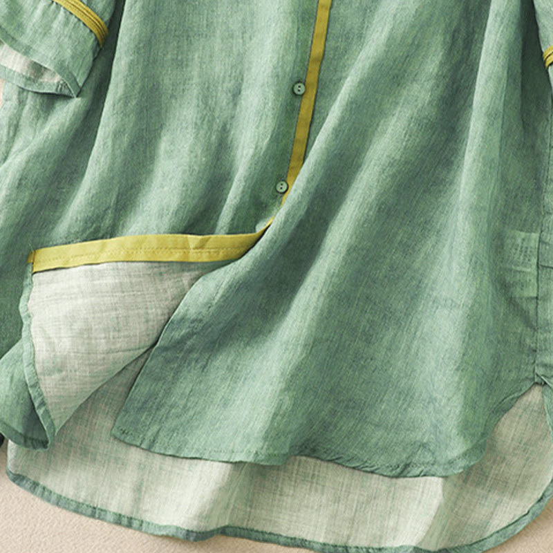 Buddha Stonesサマーカジュアル刺繍スタンドカラーデザイン七分袖ミディドレス - image 3