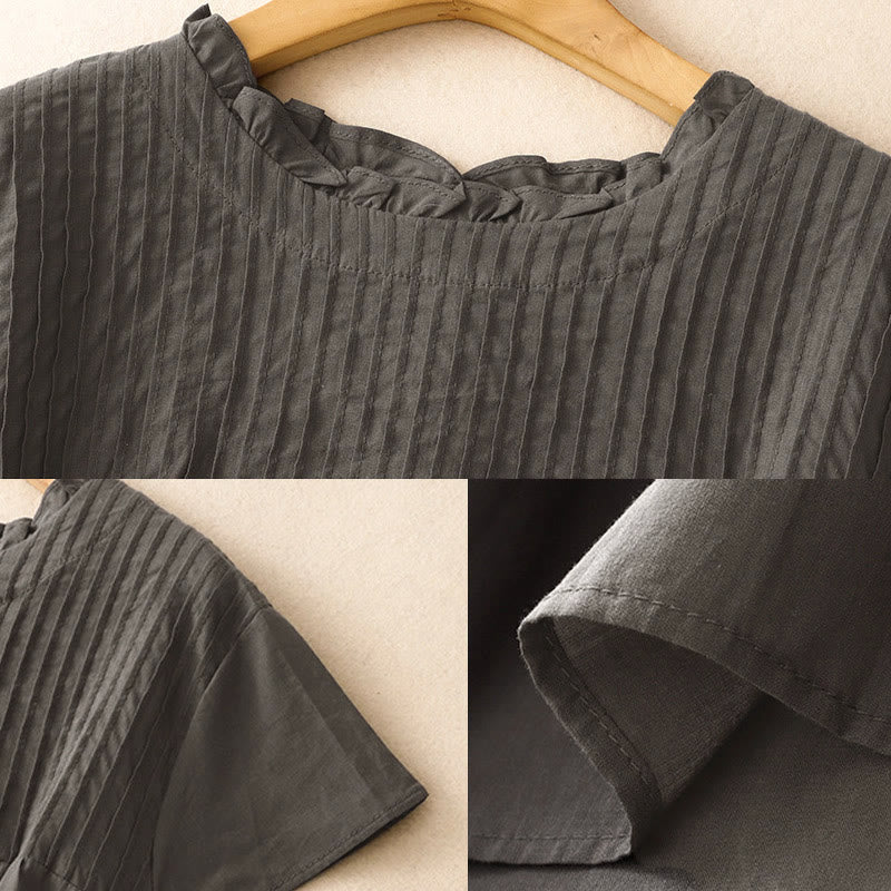 Buddha Stones夏用 無地 フリル プリーツデザイン レディース 半袖シャツ - image 7