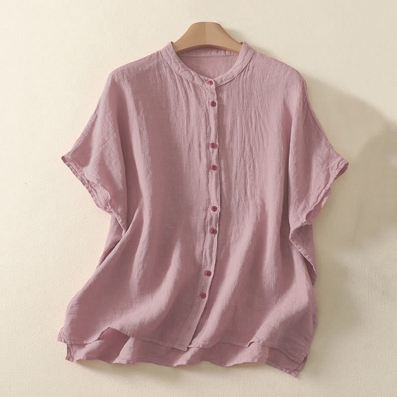 Buddha Stones夏用 無地 赤ボタン 半袖 レディースシャツ - ダークサーモン - US14、 UK/AU18、 EU46 (2XL) - image 4