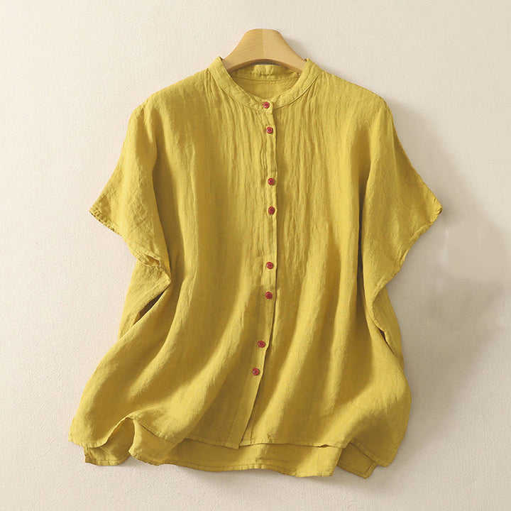 Buddha Stones夏用 無地 赤ボタン 半袖 レディースシャツ - ゴールデンロッド - US14、 UK/AU18、 EU46 (2XL) - image 14