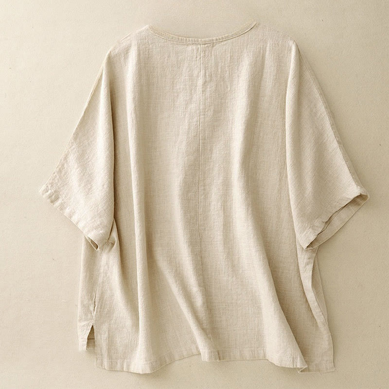 Buddha Stonesカジュアル 無地 レディース クルーネック ゆったり半袖Tシャツ - image 1