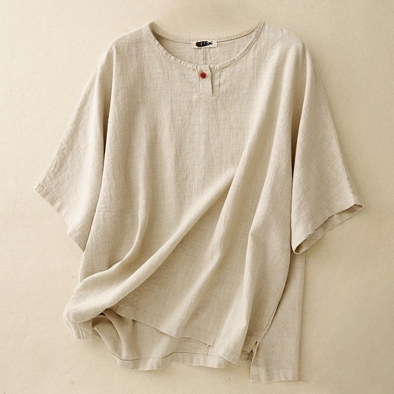 Buddha Stonesカジュアル 無地 レディース クルーネック ゆったり半袖Tシャツ - リネン - US12、 UK/AU16、 EU44 (2XL) - image 0