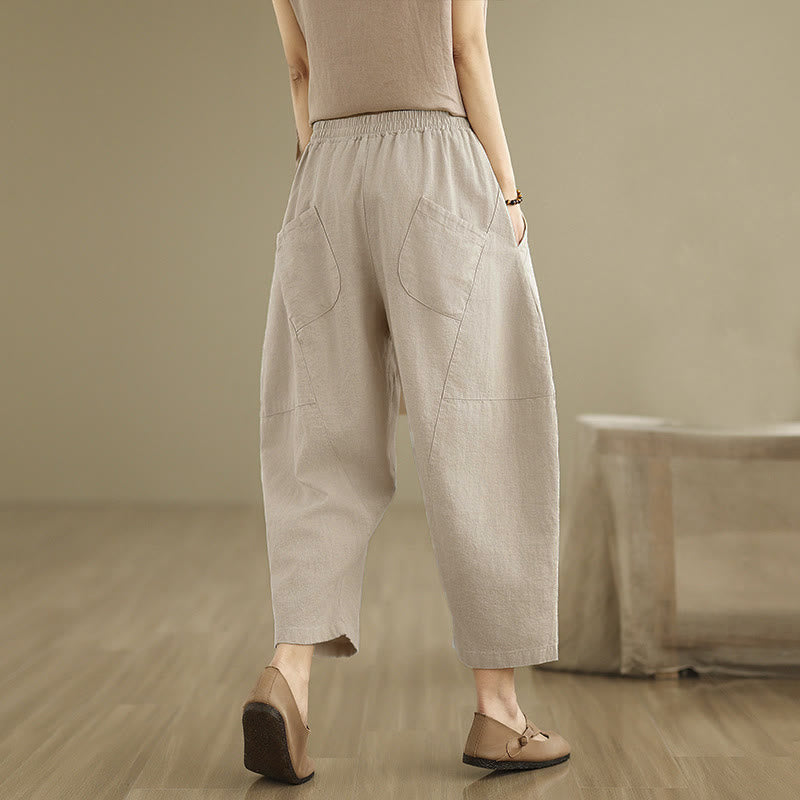 Buddha Stonesスプリング 7-8丈 無地 レディース ハーレムパンツ ポケット付き - image 4