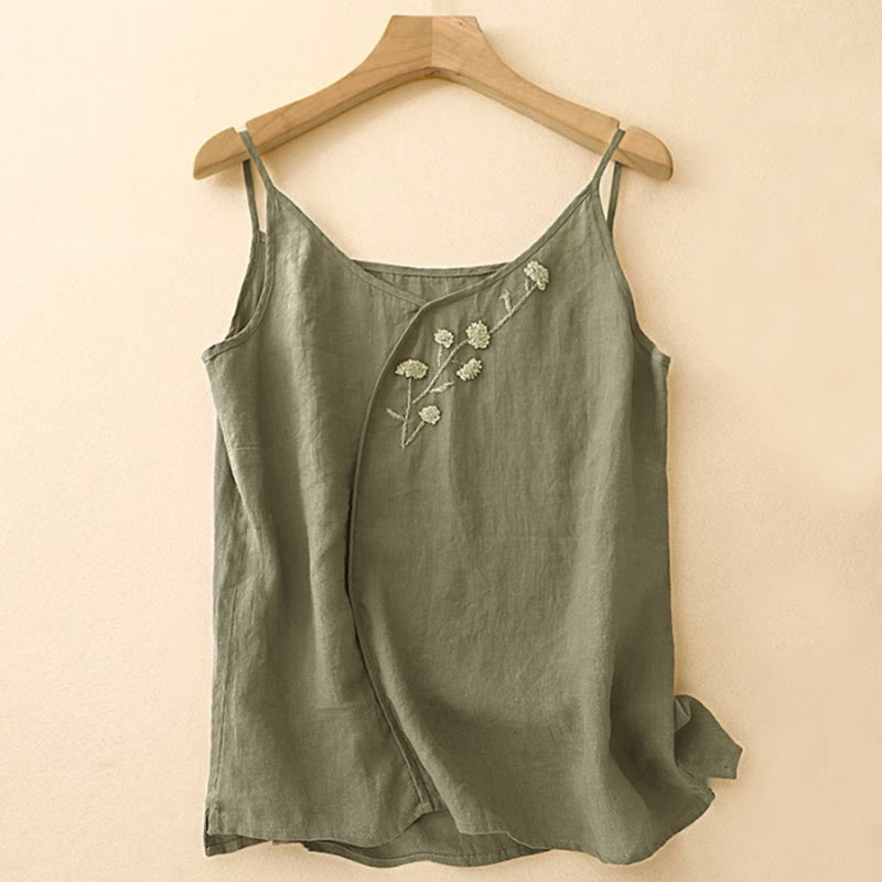 Buddha Stonesのエスニック刺繍入り非対称デザイン レディース ノースリーブベスト - ダークオリーブグリーン - US14、 UK/AU18、 EU46 (4XL) - image 0