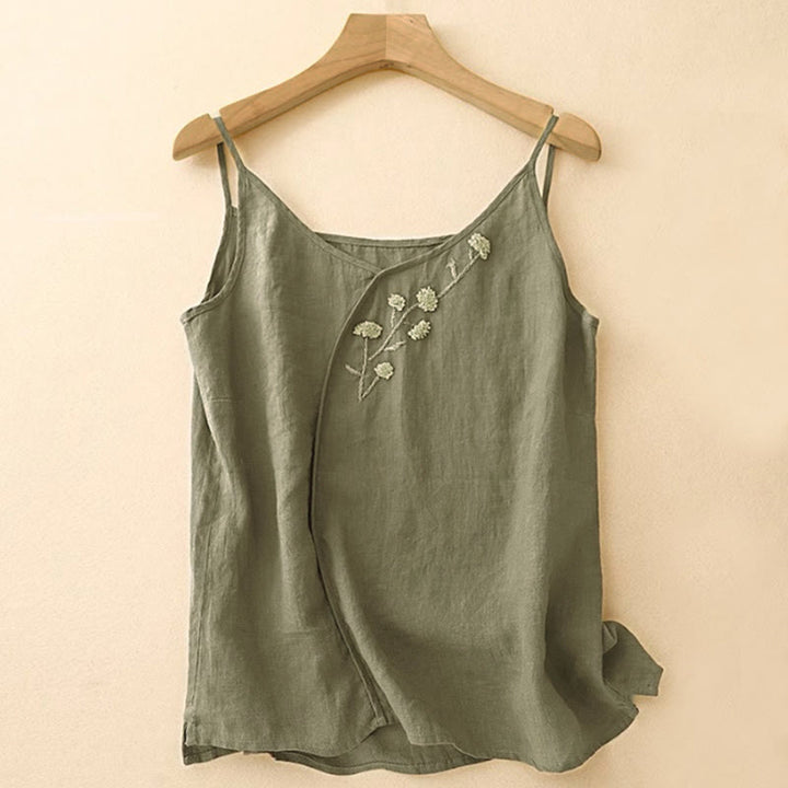 Buddha Stonesのエスニック刺繍入り非対称デザイン レディース ノースリーブベスト - ダークオリーブグリーン - US14、 UK/AU18、 EU46 (4XL) - image 0