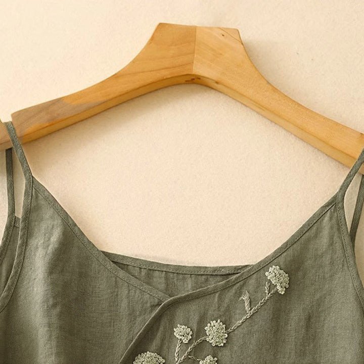 Buddha Stonesのエスニック刺繍入り非対称デザイン レディース ノースリーブベスト - image 2