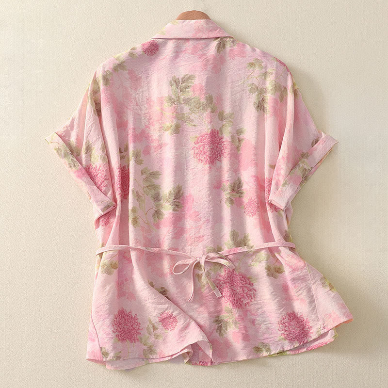 Buddha Stones 夏物 ボヘミアン風 ボタンアップ 花柄 レディース 半袖シャツ - image 11