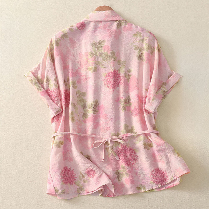 Buddha Stones 夏物 ボヘミアン風 ボタンアップ 花柄 レディース 半袖シャツ - image 11