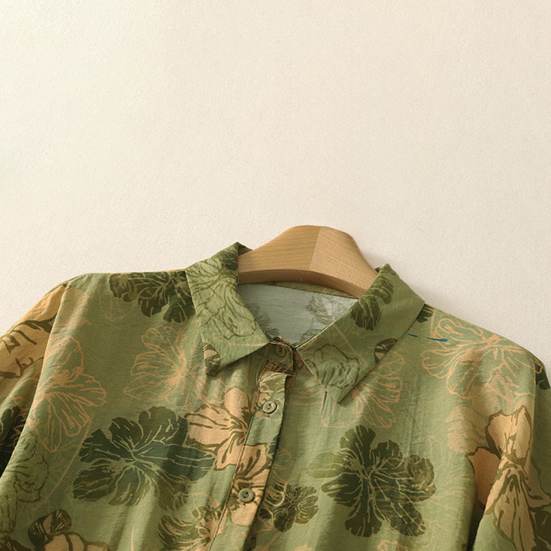 Buddha Stones 夏物 ボヘミアン風 ボタンアップ 花柄 レディース 半袖シャツ - image 1