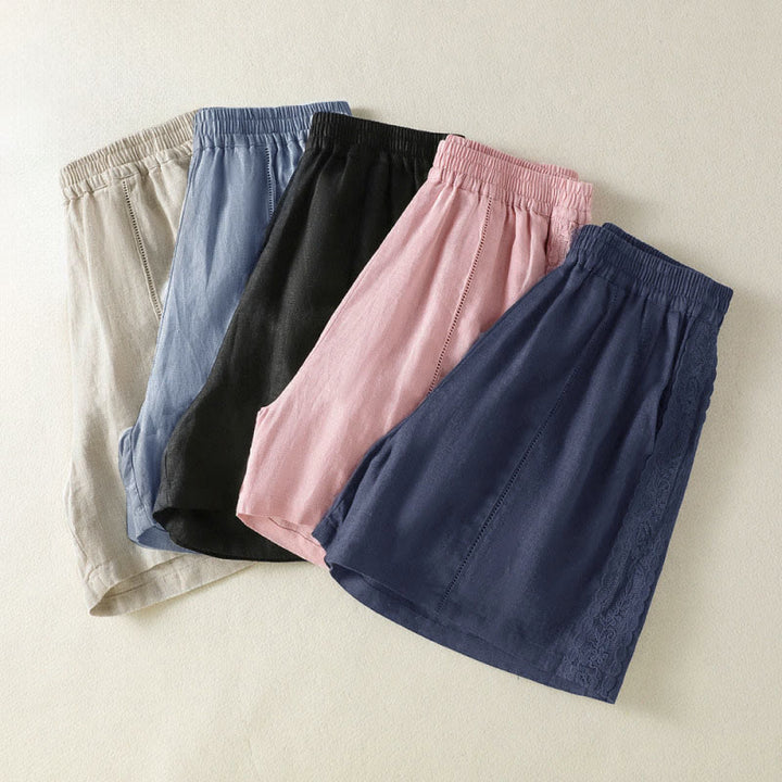 Buddha Stones 夏物カジュアルボヘミアン無地サイドレース装飾レディースショートパンツ（ポケット付き） - image 26