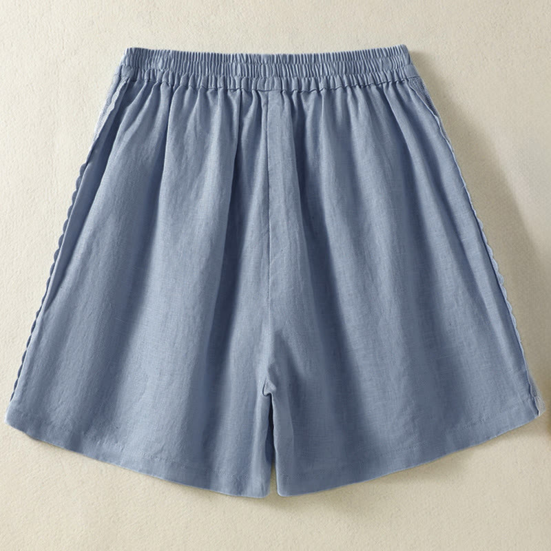 Buddha Stones 夏物カジュアルボヘミアン無地サイドレース装飾レディースショートパンツ（ポケット付き） - image 1