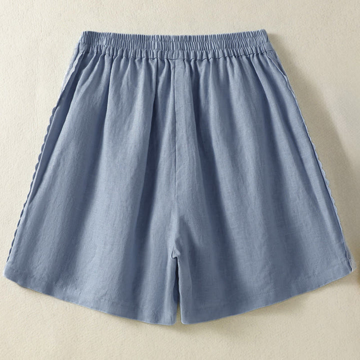 Buddha Stones 夏物カジュアルボヘミアン無地サイドレース装飾レディースショートパンツ（ポケット付き） - image 1