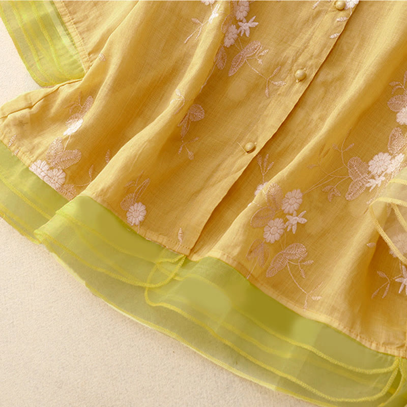 Buddha Stonesのカジュアルな刺繍入り花びら模様のレディースクルーネック半袖シャツ - image 10