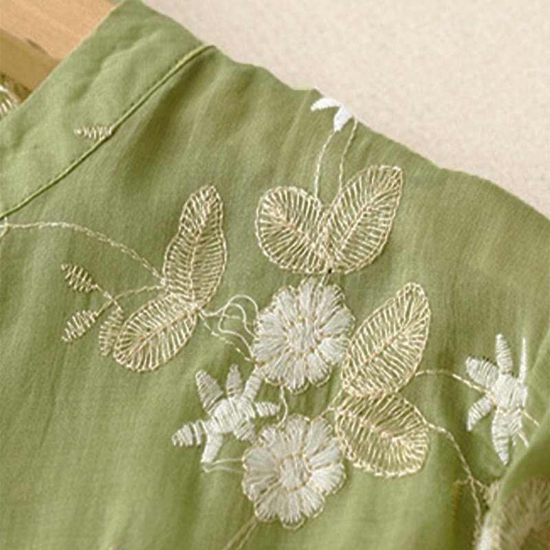 Buddha Stonesのカジュアルな刺繍入り花びら模様のレディースクルーネック半袖シャツ - image 14