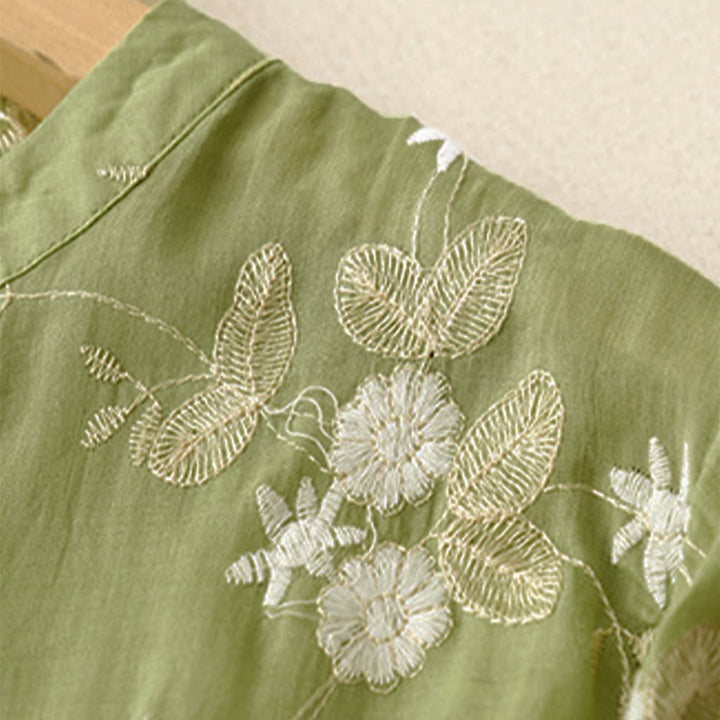 Buddha Stonesのカジュアルな刺繍入り花びら模様のレディースクルーネック半袖シャツ - image 14