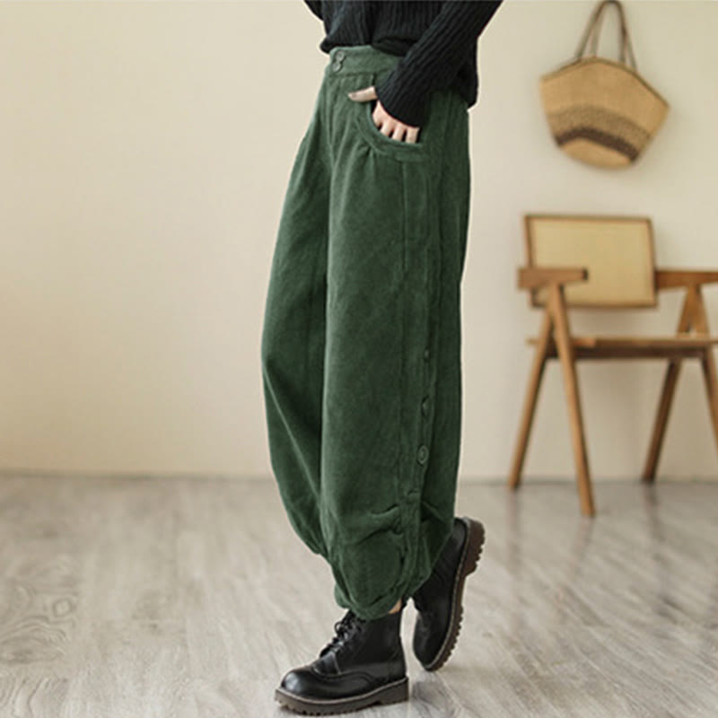 Buddha Stonesカジュアル ボタン付き 裾開きデザイン レディース コーデュロイパンツ ポケット付き - image 11