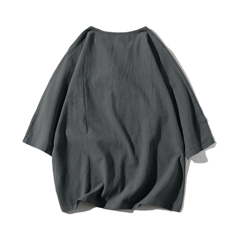 Buddha Stones2枚組 無地ノッチカラーTシャツ ワイドレッグショーツ ポケット付き メンズ瞑想服セット - image 2