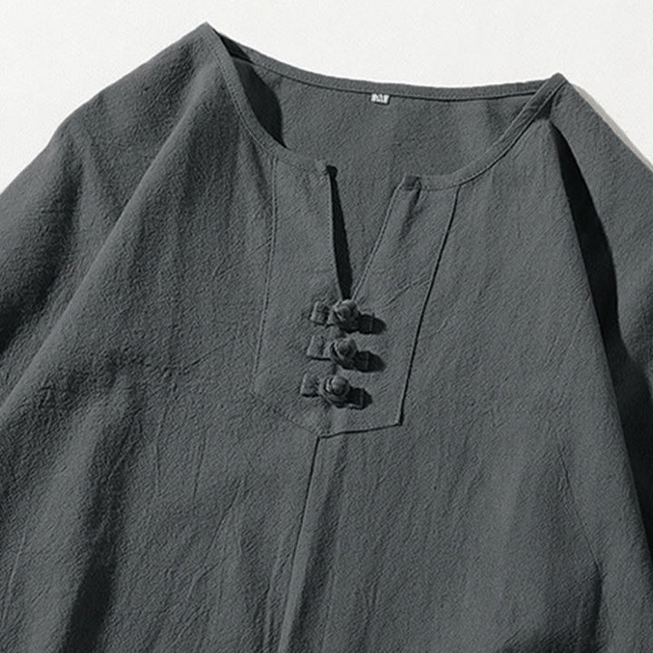 Buddha Stones2枚組 無地ノッチカラーTシャツ ワイドレッグショーツ ポケット付き メンズ瞑想服セット - image 4