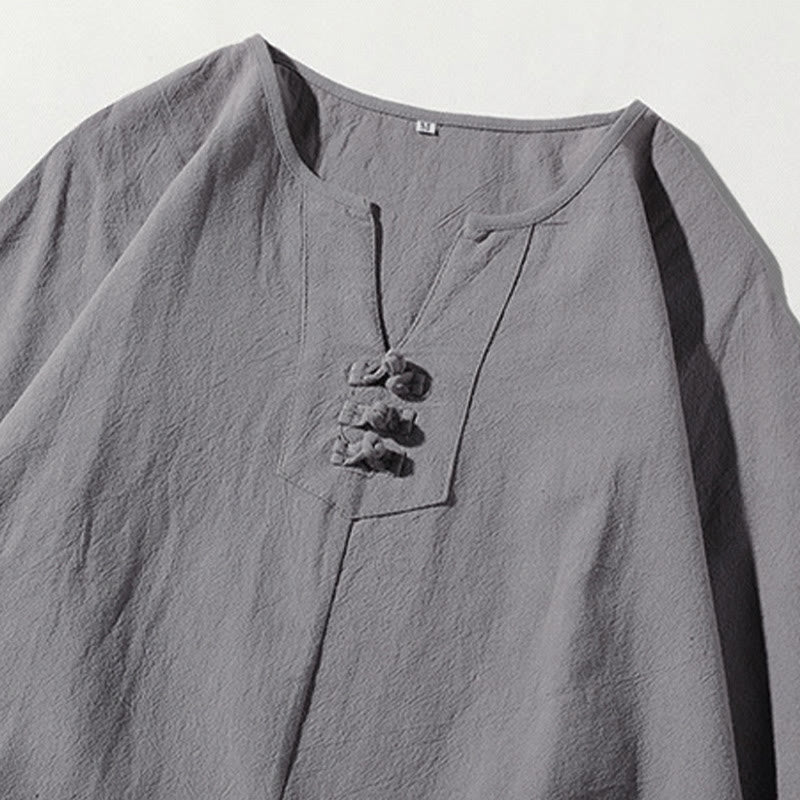 Buddha Stones2枚組 無地ノッチカラーTシャツ ワイドレッグショーツ ポケット付き メンズ瞑想服セット - image 22