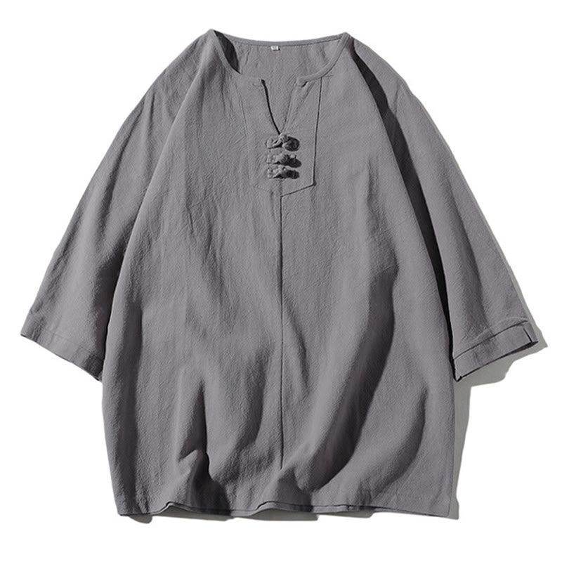 Buddha Stones2枚組 無地ノッチカラーTシャツ ワイドレッグショーツ ポケット付き メンズ瞑想服セット - image 21