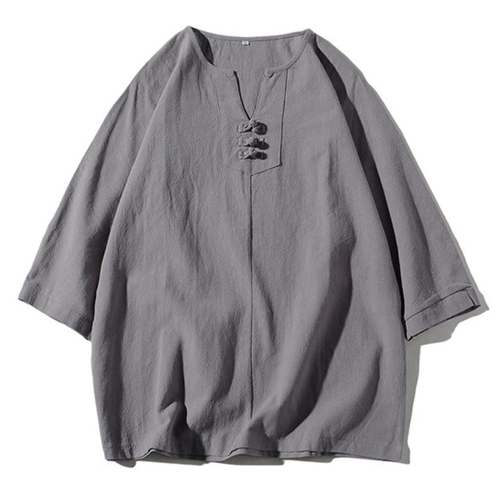 Buddha Stones2枚組 無地ノッチカラーTシャツ ワイドレッグショーツ ポケット付き メンズ瞑想服セット - image 21