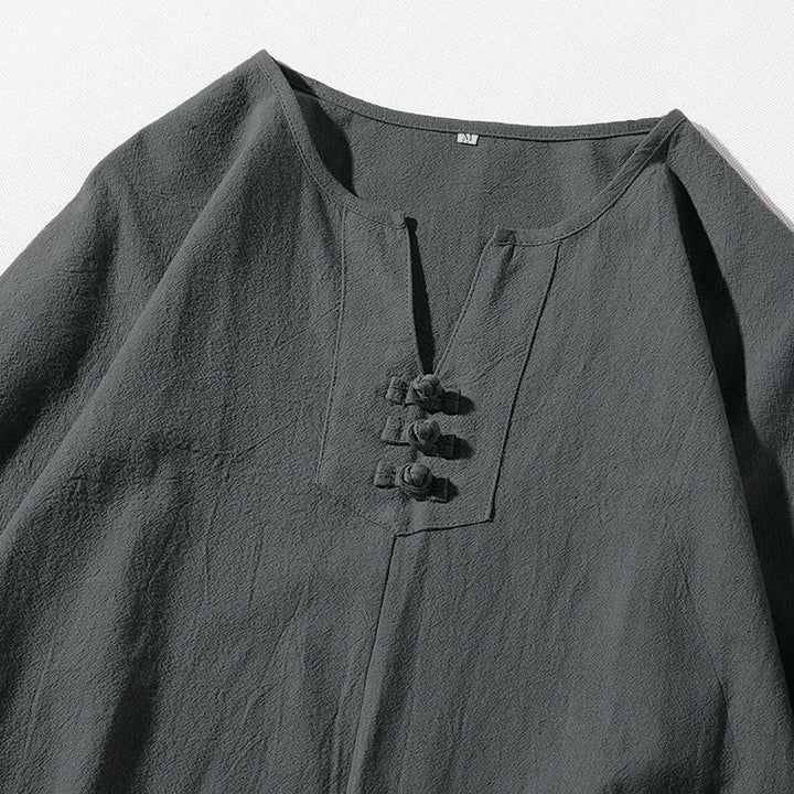 Buddha Stones2枚組 無地ノッチカラーTシャツ ワイドレッグショーツ ポケット付き メンズ瞑想服セット - image 5