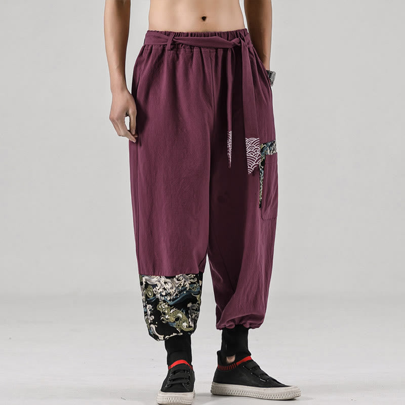 Buddha Stonesと海の波模様のレースアップメンズハーレムパンツ（ポケット付き） - image 17