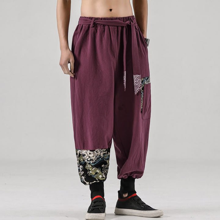 Buddha Stonesと海の波模様のレースアップメンズハーレムパンツ（ポケット付き） - image 17